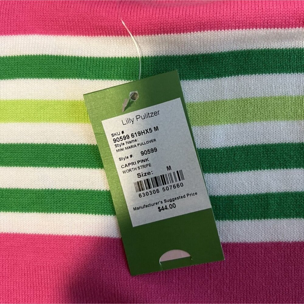 Lilly Pulitzer Mini Maria Pullover Sweater Girls Capri Pink Worth Stripe Size M - Picture 4 of 11